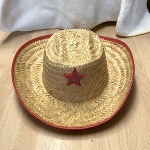 Red Rim Light Straw 52cm/20.5” 61/2 Red Rimmed/Star Round Cowboy Hat